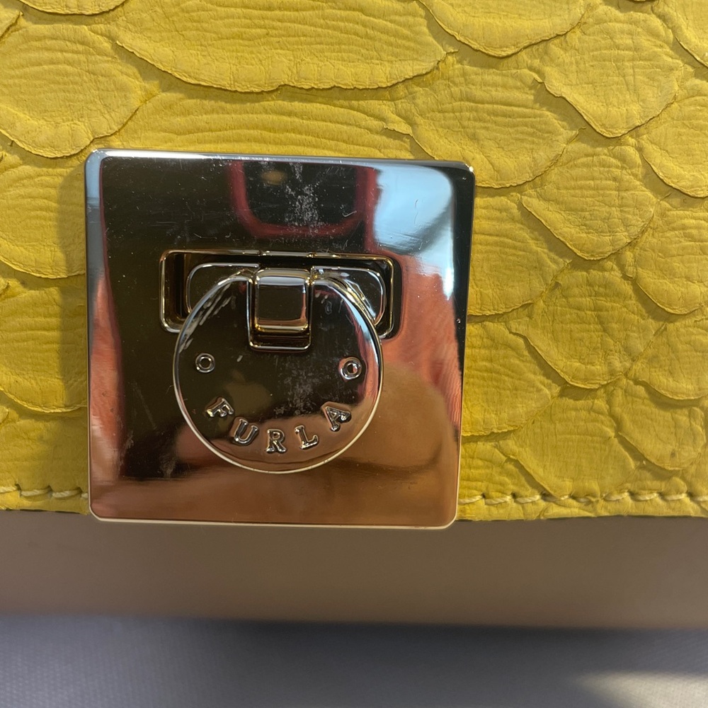 Furla Yellow Python Embossed Leather Mini Satchel… - image 2